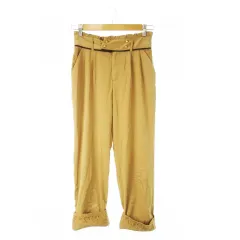 アクシーズファム axes femme クロップドパンツ 七分丈 テーパード ベルトデザイン ポイントレース フリル M 茶 ブラウン /CK27 ■GY99