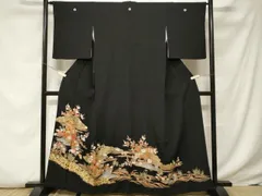 平和屋着物■豪華黒留袖　駒刺繍　立波松竹梅御所車文　暈し染め　金彩　正絹　逸品　CABF4012ev