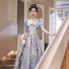 ロングドレス ワンピース パーティードレス イブニングドレス プリンセスドレス 結婚式 成人式 卒業式 演奏会 誕生日パーティー 花柄のサムネイル