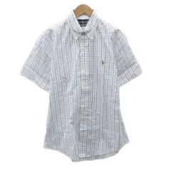 ラルフローレン RALPH LAUREN ワイシャツ Yシャツ M 白 ホワイト グラフチェック柄 半袖 ボタンダウン /YS41 ■ECD001