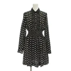 ケイトスペード KATE SPADE ワンピース シルク XS 黒 白鳥柄 長袖 シャツカラー ひざ丈 /JP