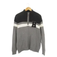 トミーヒルフィガー TOMMY HILFIGER ニット セーター M グレー 長袖 ハーフジップ ボーダー柄 /CK24 ■ECD001