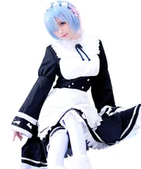 [milky time] ウィッグ付き レム ラム コスプレ 衣装 Re:ゼロから始める異世界生活 メイド服 ハロウィン 長袖 セット (レム, L)