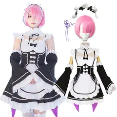 [milky time] ウィッグ付き リゼロ レム ラム Re:ゼロから始める異世界生活 コスプレ ハロウィン メイド (ラム, L)