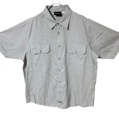 CHM Dickies 半袖ワークシャツ ストライプ グレー コットンシャツ 3XL 大きいサイズ ビッグシルエット 企業系 ワーク系 メンズ レディース ユニセックス 古着