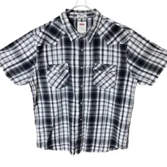 CHM Levi’s 半袖チェックシャツ モノトーン グレー ブラック コットン混 スタンダードフィット 2XL 大きいサイズ カジュアル メンズ レディース ユニセックス 古着