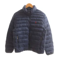 ポロ ラルフローレン POLO RALPH LAUREN 美品 中綿ジャケット キルティング ロゴ刺繍 スタンドカラー L 紺 ネイビー /SJ