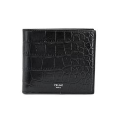 美品 CELINE 二つ折り財布 クロコ レザー ロゴ ブラウン バイ