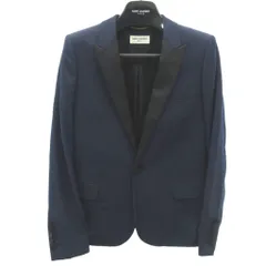サンローラン パリ SAINT LAURENT PARIS 美品 エディ期 スモーキングジャケット タキシード テーラード ラペル切替 紺 ネイビー F38 約S～M ■MNK4のサムネイル