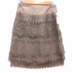 cat call 台形スカート ひざ丈 ペチコート付き レース 7 S 茶 ブラウン /YK ●RY