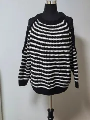 ブラック ストライプ レイ バイカラー ニット