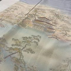 丹後ちりめん 反物 正絹 風景 鶴 「遊鶴之図」「貞照」 金銀糸 染替 