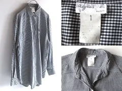 希少 90sビンテージ agnes b. アニエスベー ギンガムチェックシャツ オーバーサイズシャツ チュニック ブラウス 1 ブラック ホワイト 黒 白のサムネイル