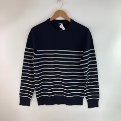 タグ付き UNIQLO ウォッシャブルミラノリブクルーネックセーター ネイビー×ホワイト M 34810028