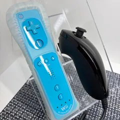 【フルメンテナンス】Wii WiiU リモコンプラス ジャケット付き ヌンチャクセット ブルー 青色 ブラック 黒色 a