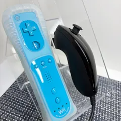 【フルメンテナンス】Wii WiiU リモコンプラス ジャケット付き ヌンチャクセット ブルー 青色 ブラック 黒色 c