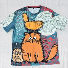 ユニセックスTシャツ（Ｌサイズ/ＸＬサイズ)春夏秋半袖ゆったりおおきめオーバーサイズネコ３匹猫Ｔ
