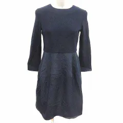 リエス Liesse ワンピース ミニ ドッキング 長袖 ウール 2 M 紺 ネイビー /YK