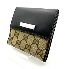 【 美品 】GUCCI　グッチ　GGキャンバス　二つ折り財布　キャンバス／レザー　ブラウン×ブラック