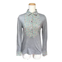 BLACK LABEL Paul Smith カットソー M グレー 花柄切替 ブラックレーベル ポールスミス 長袖 フラワープリント テンセル混 ストレッチ 日本製 レディースのサムネイル