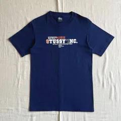 極希少　90s　MADE IN USA　アメリカ製　old stussy　オールドステューシー　紺タグ　20周年記念　限定モデル　胸元デカロゴプリント　半袖Tシャツ　ネイビー　シングルステッチ　S　ストリート　サーフ　20th Retrospective-T
