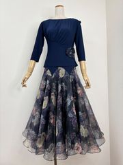 JOAN】新品 M 社交ダンス花柄トップス 背面華やかプリント赤黒109