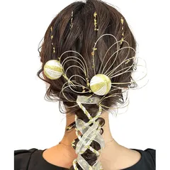 [JZOON] 髪飾り 成人式 水引 金箔 銀箔 組紐 人気 ロープ ゴールド シルバー ヘアアクセサリー 前撮り 振袖 卒業式 結婚式 和装 袴 着物 浴衣に ブライダル 花嫁 ヘッドパーツ J0024 0