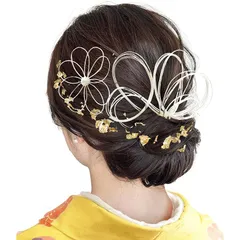 [JZOON] 髪飾り 成人式 水引 金箔 銀箔 組紐 人気 ロープ ゴールド シルバー ヘアアクセサリー 前撮り 振袖 卒業式 結婚式 和装 袴 着物 浴衣に ブライダル 花嫁 ヘッドパーツ J0032 0