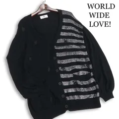 WORLD WIDE LOVE! ワールドワイドラブ！ 通年★ ボーダー ビッグシルエット カーディガン Sz.1 レディース 黒のサムネイル