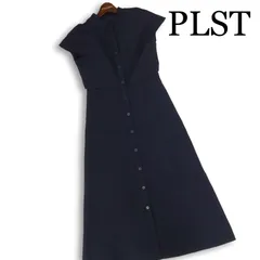 PLST プラステ 春夏★ ロング シアサッカー 切替 シャツ ワンピース Sz.S レディース 紺