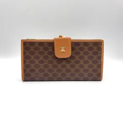 CELINE マカダム柄  レザー×PVC ブラウン×ライトブラウン  がま口長財布 ゴールド