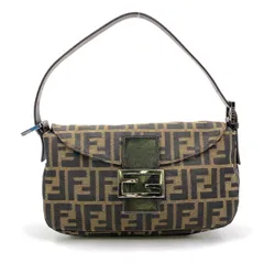 FENDI ズッカ柄  レザー×キャンバス カーキブラウン×ダークブラウン ハンドバッグ シルバー