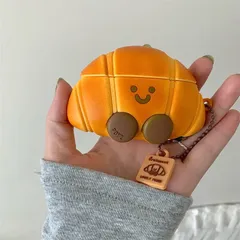 イヤホンカバー 収納ケース ポーチ 小物入れ エアポッズ ケース カラビナ付き クロワッサン形 可愛い 紛失防止 AirPods Pro 2 第2世代 第3世代 第4世代