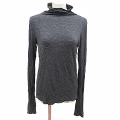 ニコアンド Niko and.. ニット カットソー ハイネック ボーダー 長袖 L グレー 黒 ブラック /YK