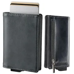 zepirion キャッシュレスに最適化 クレジットカードケース スキミング防止 磁気防止 スライド式 アルミニウム PUレザー グレー(レザー) 0