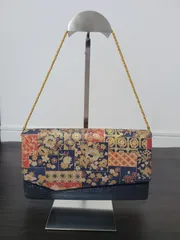 和装用バッグ ハンドバッグ　着物 小紋 訪問着 上品　和装小物　昭和レトロ　チェーンバック　ブルー系