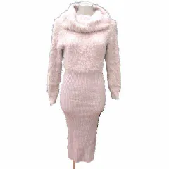 リゼクシー RESEXXY ワンピース タイト ひざ丈 ニット シャギー 長袖 F ピンク /YK