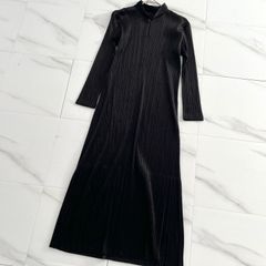 プリーツプリーズ ロングワンピース ハイネック ミントグリーン L