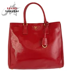 美品 PRADA プラダ サフィアーノ 三角ロゴプレート レッド ゴールド金具 レザー ハンドバッグ トートバッグ レディース 601594【中古】