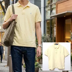 90sビンテージ【POLO BY RALPH LAUREN】ポロバイラルフローレン 半袖 ポロシャツ 鹿の子 刺繍ロゴ ワンポイント 綿100％ コットン レモンイエロー ナイガイ社製 メンズ サイズL /M45542jQ