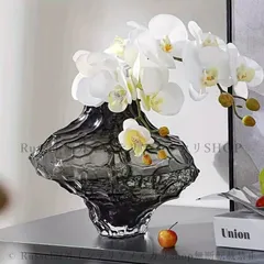 ガラスフラワーベース 花瓶 花びん 花器 アート おしゃれ モダン ブラック クリア 観葉植物 生花 玄関 リビング 高級感 4-7