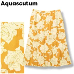 【美品】 【華やか】 アクアスキュータム Aquascutum フラワープリント フレアスカート ミモレ丈 5S(S) オレンジ レディース ♪のサムネイル