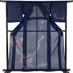 躾糸付未使用 夏着物 風通紗 155cm 紺 桔梗 正絹紬 夏衣 b414 - メルカリ