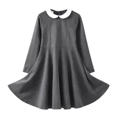 [RosuZrenic] フォーマルワンピース キッズ子供服フォーマル女の子 長袖白襟こども服 子ども服 秋冬春 通園通学子供ドレス ハロウィン クリスマスプレゼント 喪服法事 入学式発表会結婚式卒業式 (JP, 身長, 150, 長袖白襟, グレー)