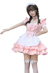 [YAISHN] メイド服 ゴスロリ 人気 4色展開 鈴付き首飾り ピンク ブルー レッド ブラック ワンピース ハロウィン 仮装 レディース 可愛い ロリータ コスプレ 半袖 蝶結ぶ パーティー イベント 演出服 ニーハイ付き (M, ピンク)