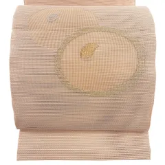 名古屋帯 秀品 夏帯 絽 八寸名古屋帯 トンネル仕立て 幾何学 金銀糸 ピンクベージュ 正絹 【中古】