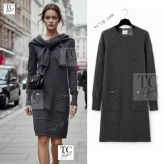 シャネル ボーイシャネル ワンピース CHANEL チャコール グレー カシミア ニット 50万 カール・ラガーフェルド 人気 超美品 38のサムネイル