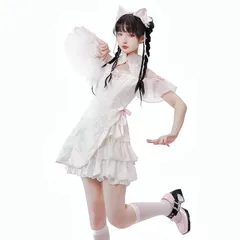 [TUAHOUS] チャイナ服 コスプレセクシー コスプレ ロリータ服 ワンピース 黒い 白い コスチューム ドレス 可愛い かわいい 仮装ハロウィン コスプレ3色 4サイズ (ホワイト, XL)