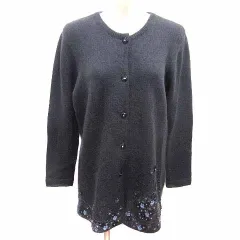 Charade II YOKOHAMA ロングカーディガン ニット 刺しゅう ビーズ 長袖 モヘヤ チャコールグレー /YK