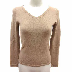 ナチュラルビューティーベーシック NATURAL BEAUTY BASIC ニット カットソー Vネック 長袖 ウール M ベージュ /YK
